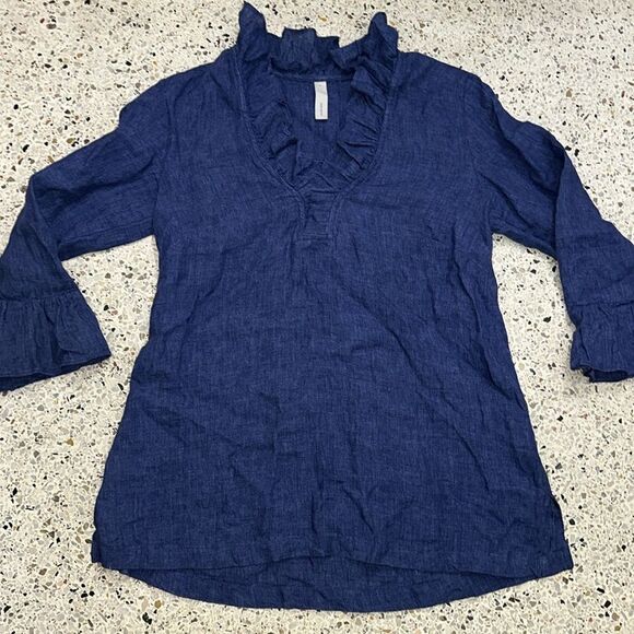 Studio 412 Mia ruffle top blouse dark denim small s resort - Picture 2 of 6